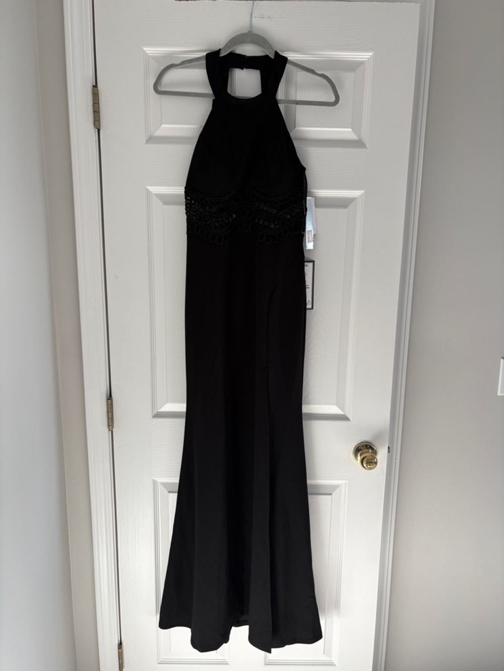Sequin Hearts Black Halter Prom Dress with Embellished Waist